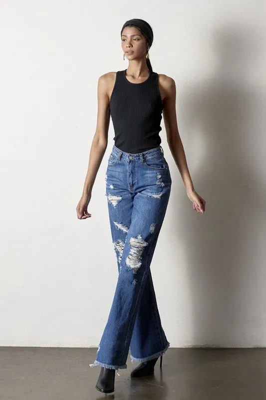 TEEK - MEDIUM WASH DISTRESSED DAD JEANS