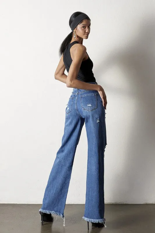 TEEK - MEDIUM WASH DISTRESSED DAD JEANS