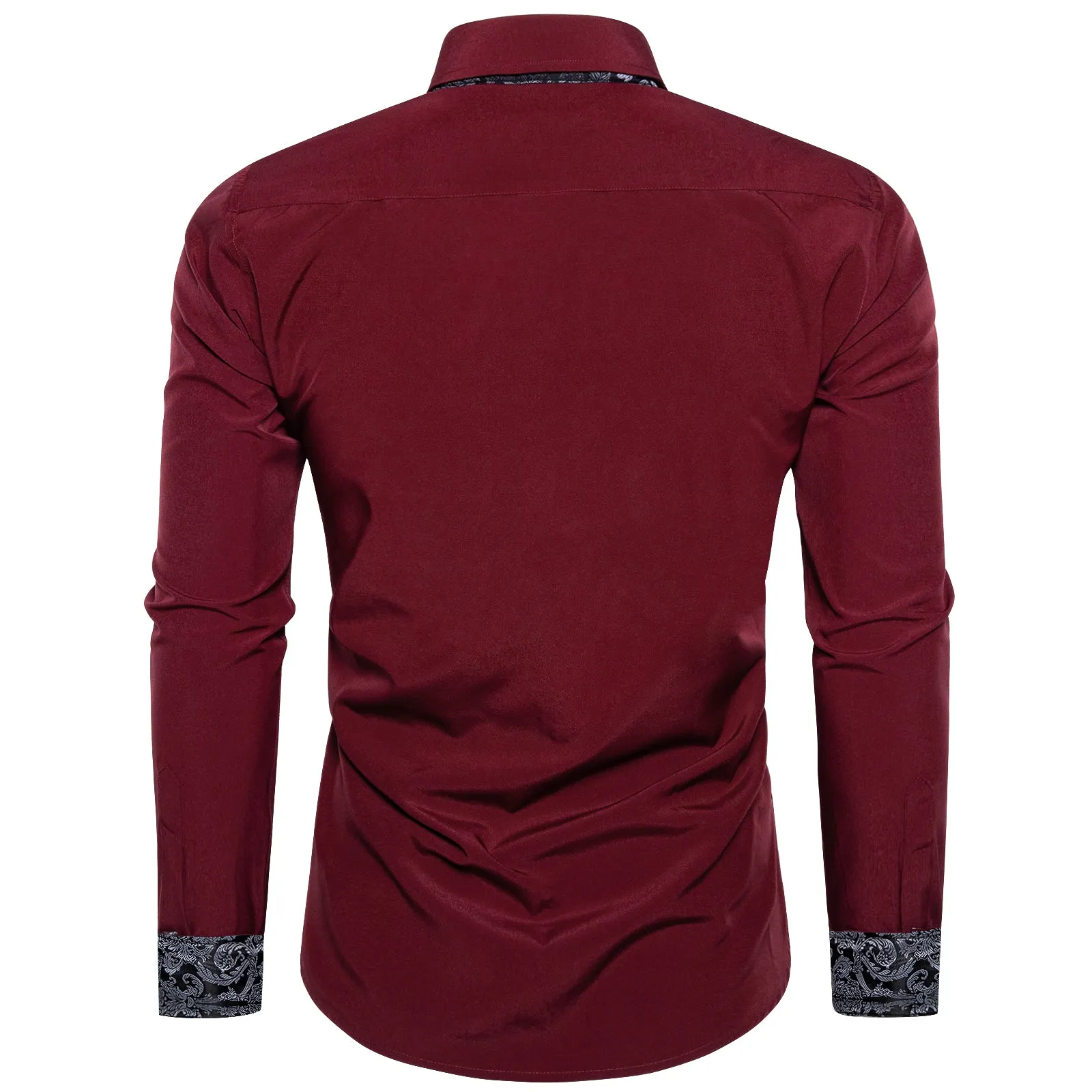 Ties2you Button Down Shirt Burgundy Black Paisley Stitching Silk Men's Long Sleeve Shirt