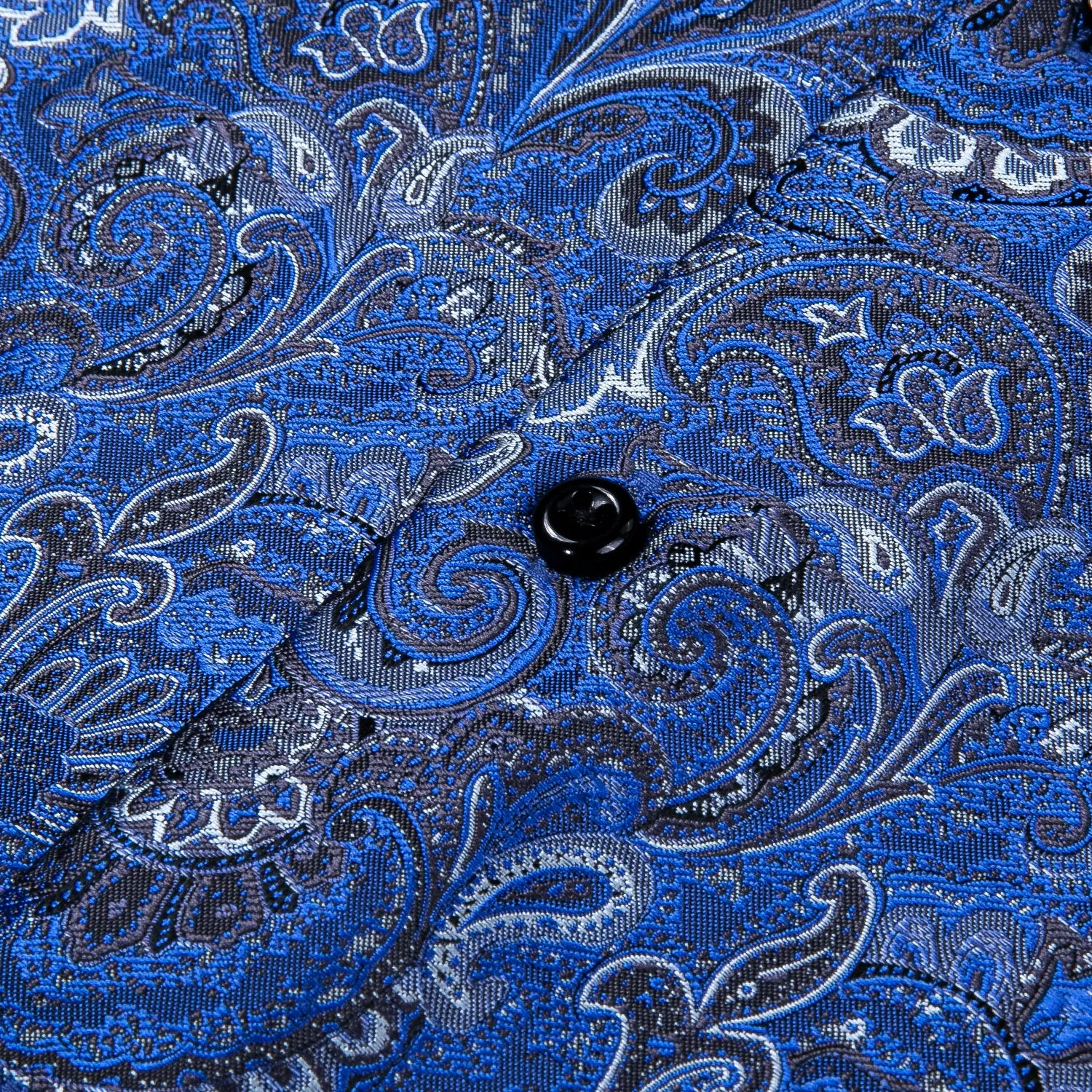 Ties2you Mens Shirts Royal Blue Paisley Button Down Shirt for Dress Suit