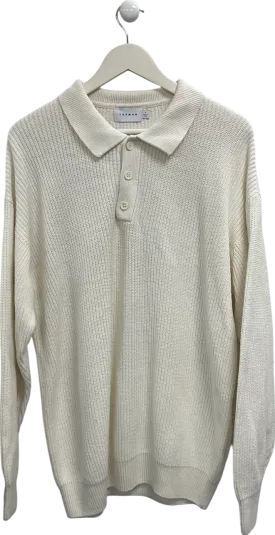 Topman White Knitted Collared Sweater UK L