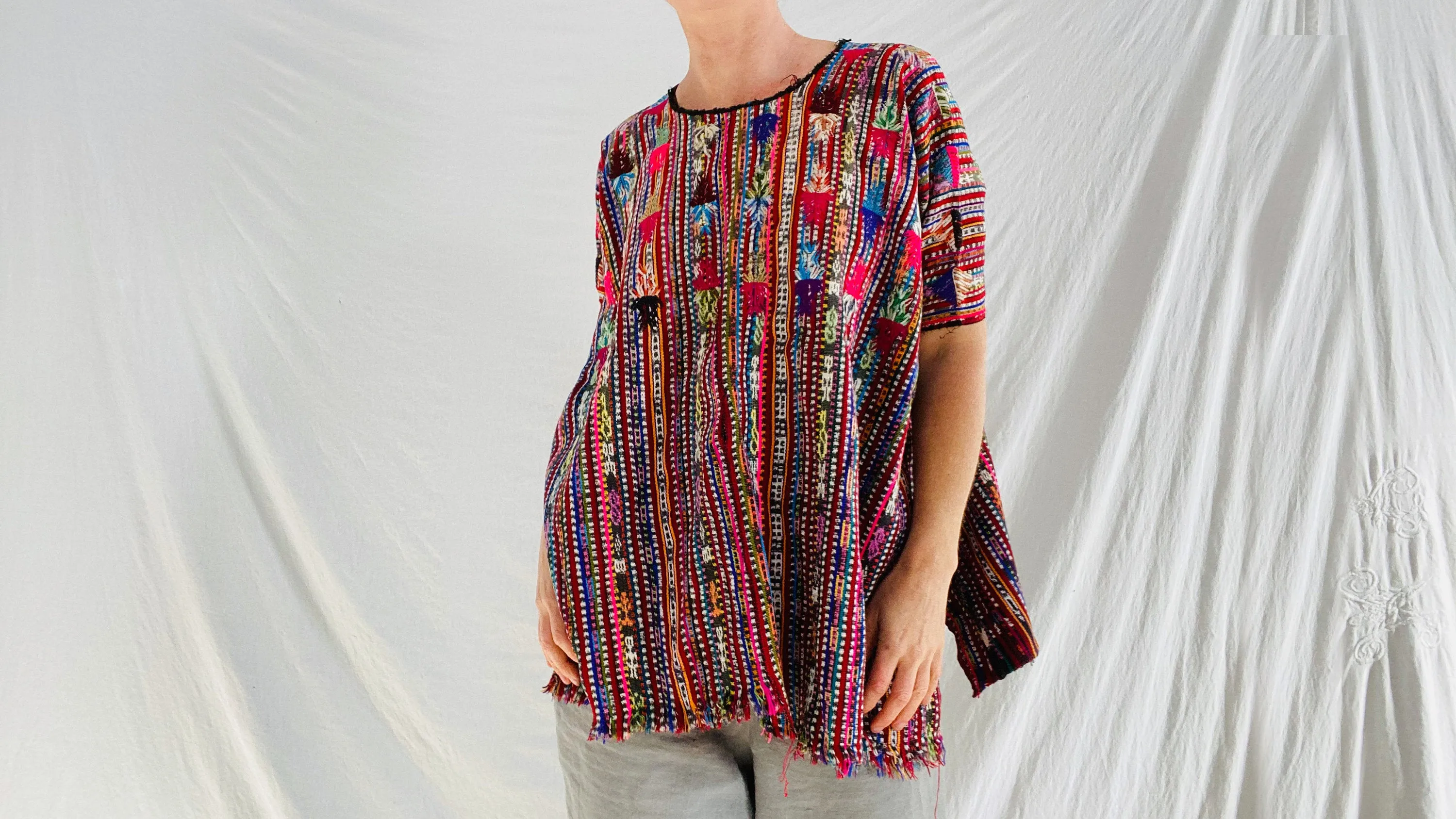 Vintage Solola Guatemalan Huipil Blouse. Hand-Woven & Embroidered