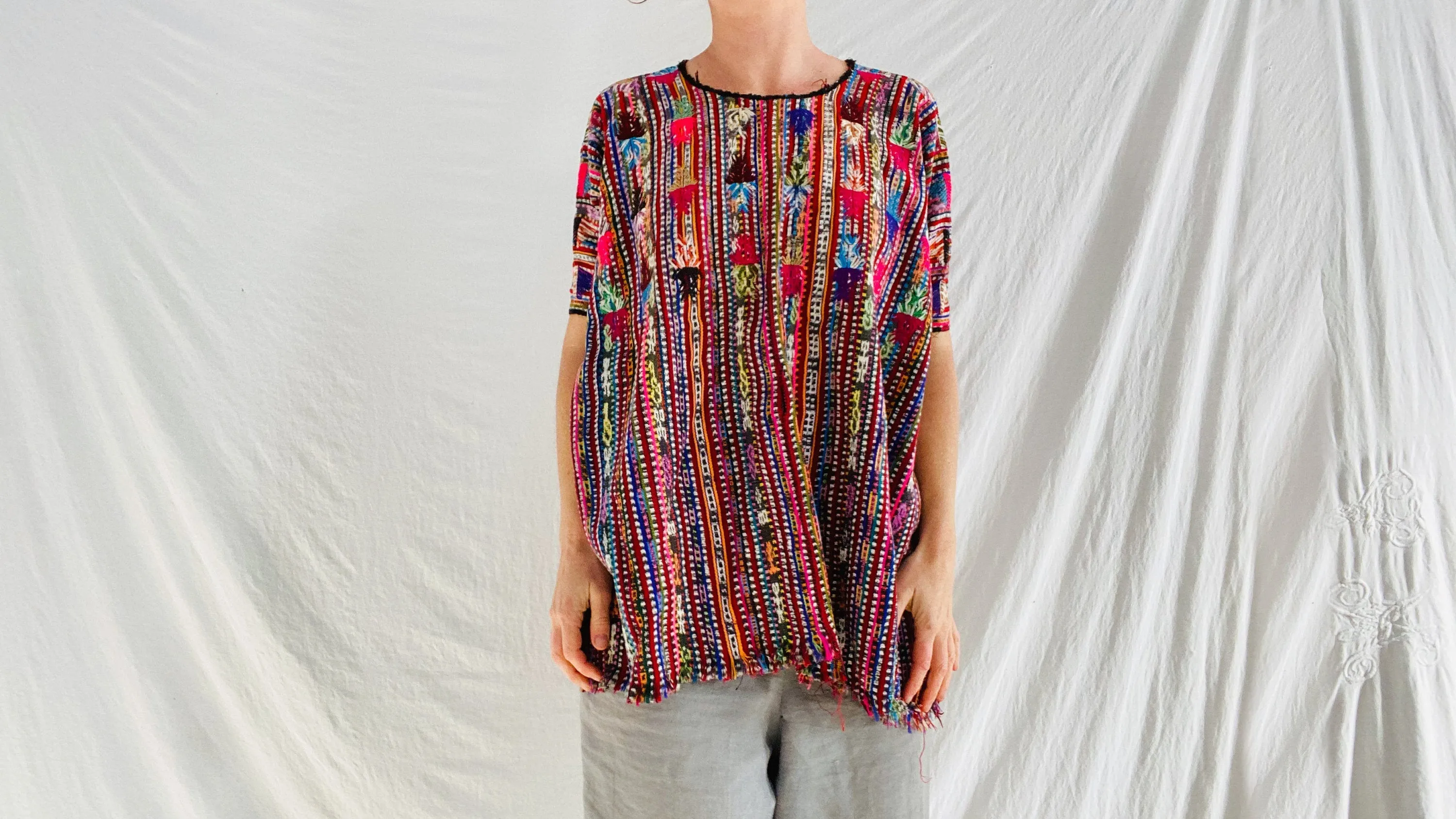 Vintage Solola Guatemalan Huipil Blouse. Hand-Woven & Embroidered