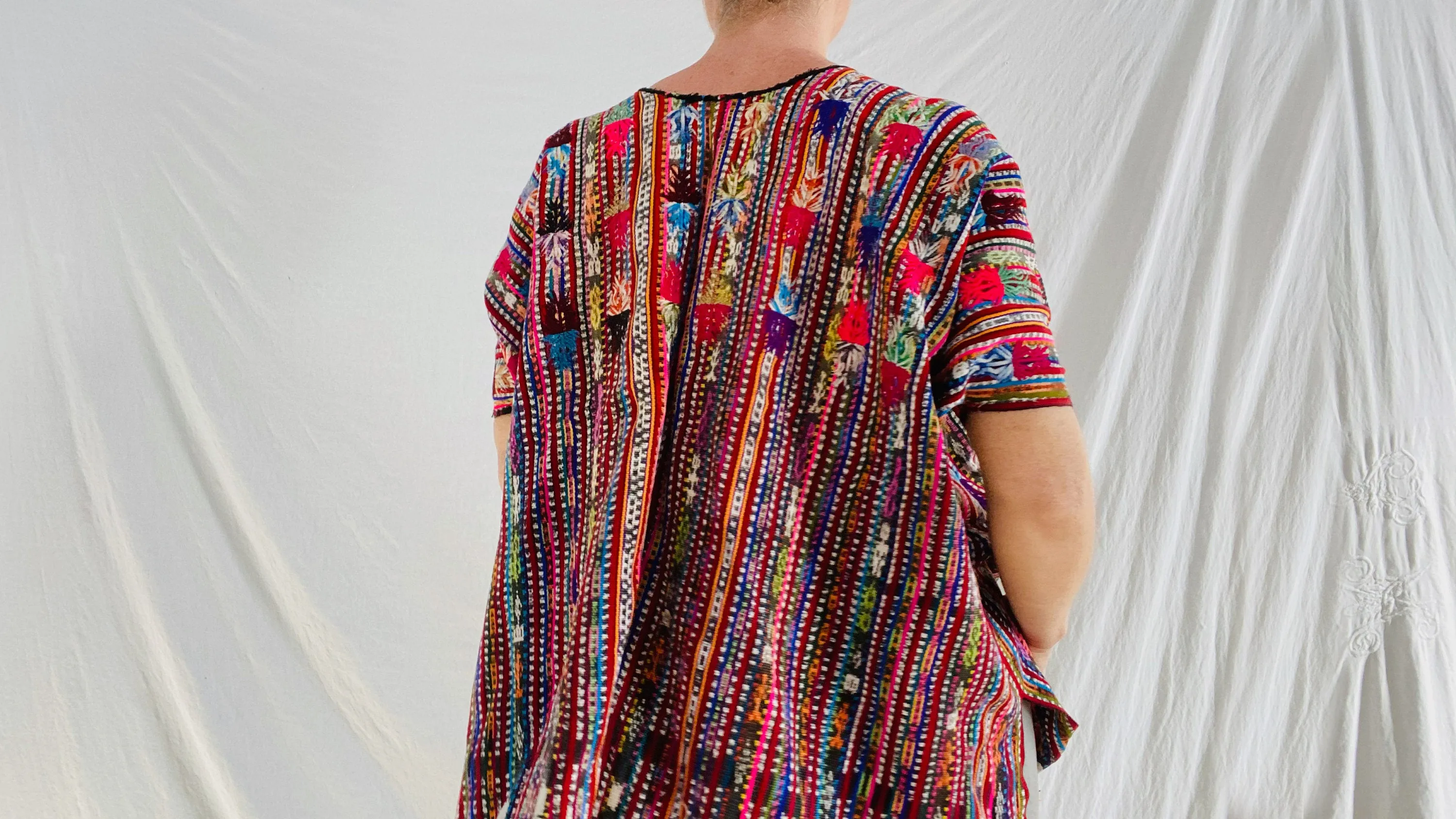 Vintage Solola Guatemalan Huipil Blouse. Hand-Woven & Embroidered
