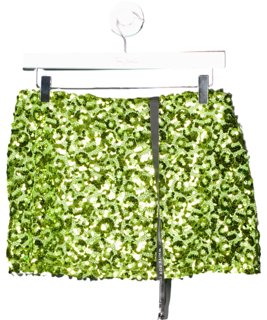 White Fox Green Stepping Out Sequin Mini Skirt UK M