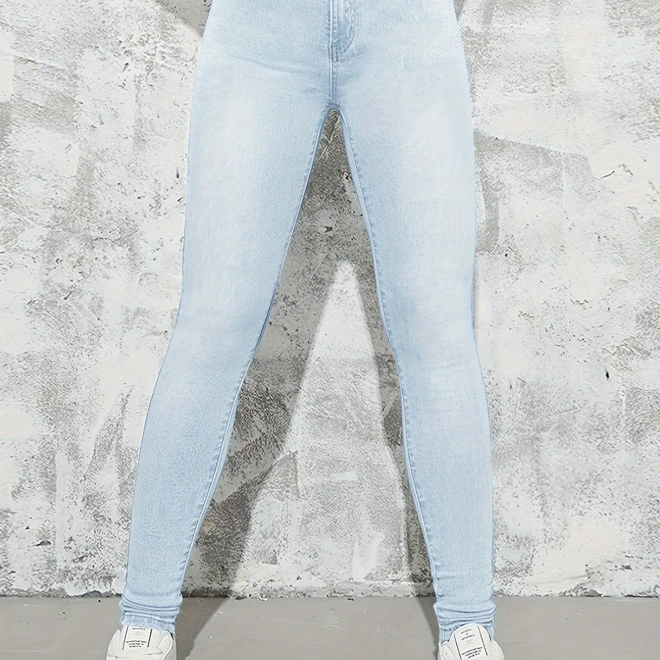 Womens High Waist Stretchy Denim Skinny Jeans in Dark Blue