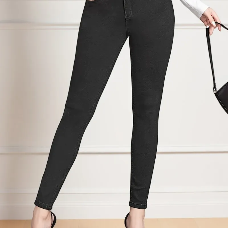 Womens High Waist Stretchy Denim Skinny Jeans in Dark Blue